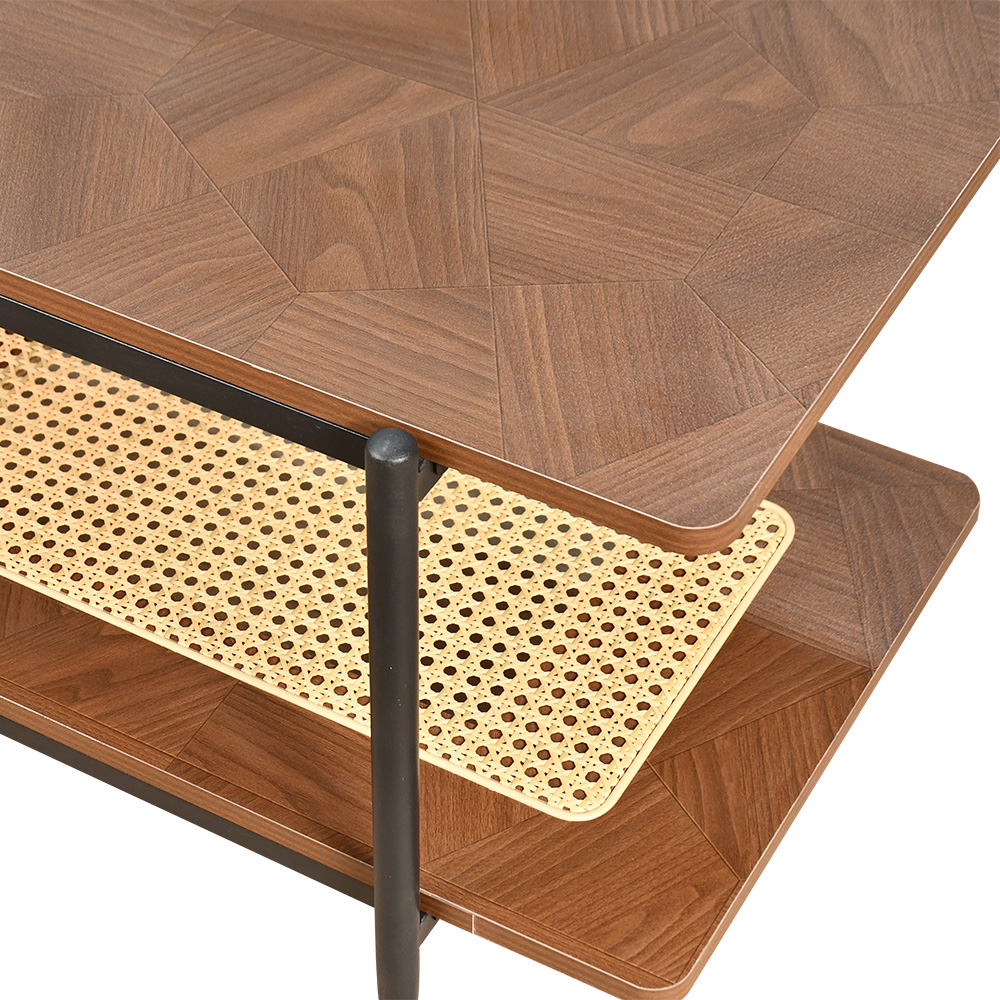 وحدة تلفاز خشبي مع رف راتان - تصميم عصري