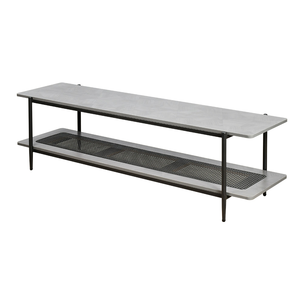 وحدة تلفاز خشب مع رف راتان بوهيمي عصري