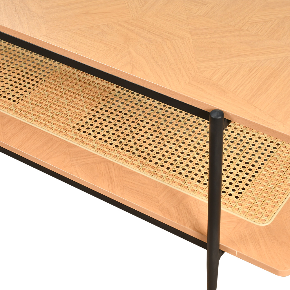 وحدة تلفاز خشب مع رف راتان بوهيمي عصري