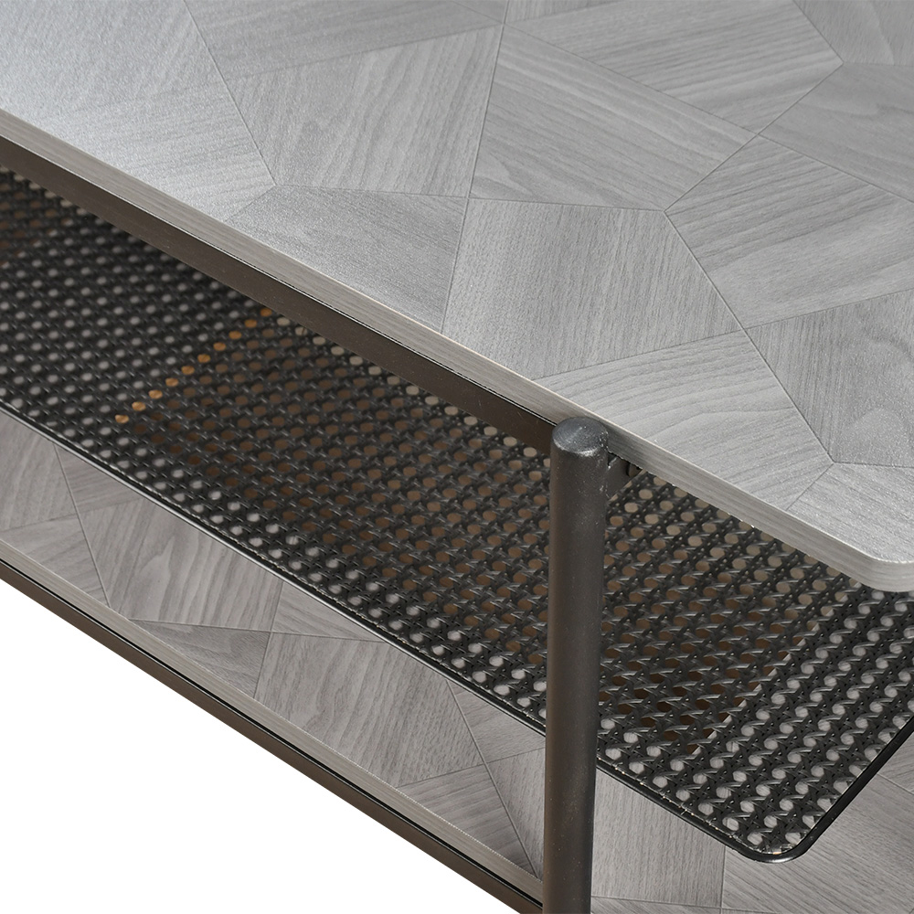 وحدة تلفاز خشب مع رف راتان