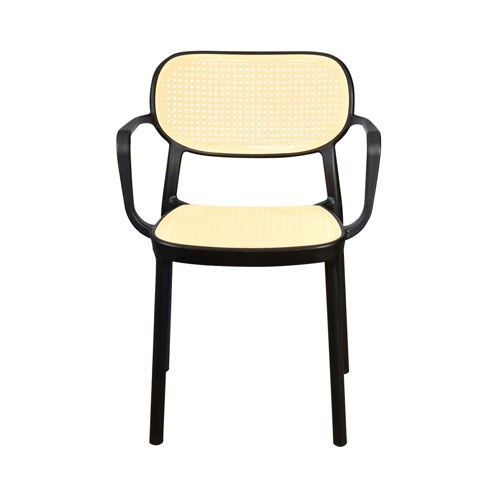 كرسي مفرد خارجي بلاستيك وراتان أسود