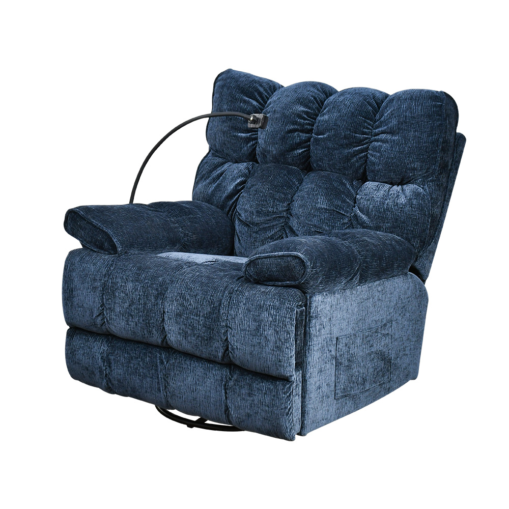 كرسي استرخاء فخم هزاز دوار بحامل جوال أزرق