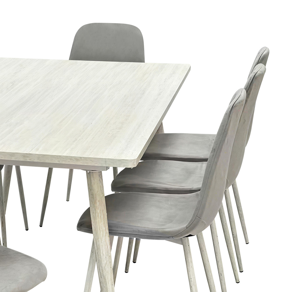 طاولة طعام خشب 8 كراسي مخمل عصري رمادي