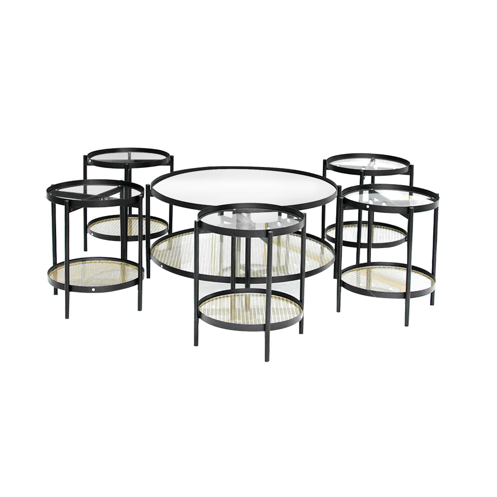 طقم طاولات خدمة 7 قطع 2 دور سطح زجاجي- عملية 