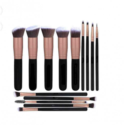 طقم فرش مكياج متعددة الاستخدام من 14 قطعة ذهبي وردي/أسود