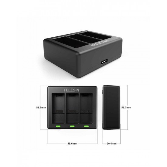 TELESIN Triple Battery Charger for GoPro Hero 12/11/10/9