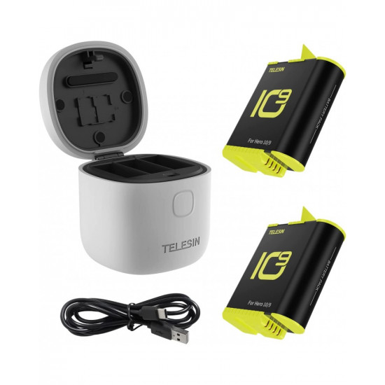 TELESIN Allin Charger/Storage Box with Two Batteries for GoPro HERO 12/11/10/9