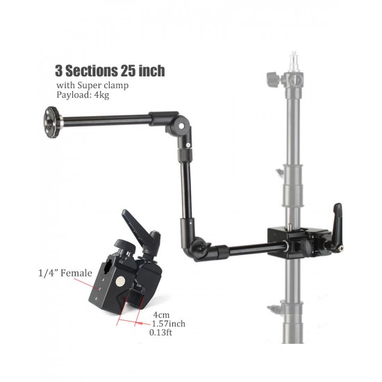 BFOLLOW Magic Articulated Arm 25" 32" Clamp Mount for DSLR Camera Camcorder Overhead Video Studio Webcam Tablet Phone Bracket