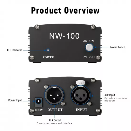 NEEWER NW-100 48V Phantom Power Supply with Adapter NEEWER NW-100 48V Phantom Power Supply with Adapter