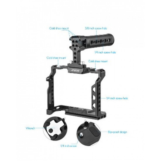 Andoer Aluminum Alloy Camera Cage Kit with Top Handle Grip Replacement for Sony A7 IV Andoer Aluminum Alloy Camera Cage Kit with Top Handle Grip Replacement for Sony A7 IV