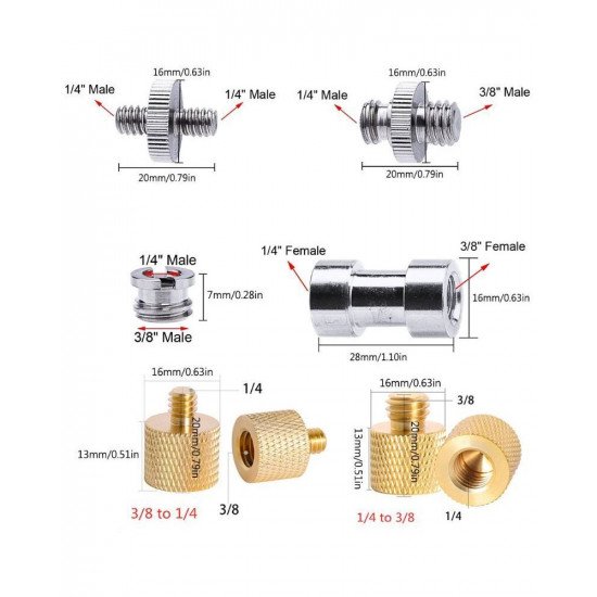 24in1 Camera Accessories Durable 1/4" Male to 1/4" Male Threaded Adapter 1/4 Inch