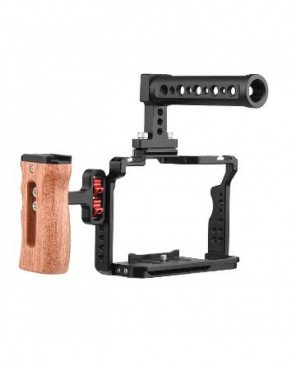 Andoer Camera Video Cage Top Handle Side Wooden Grip Dual Cold Shoe Mount 1/4"for Sony A7IV/A7III/A7II/A7R III/A7R II/A7S II