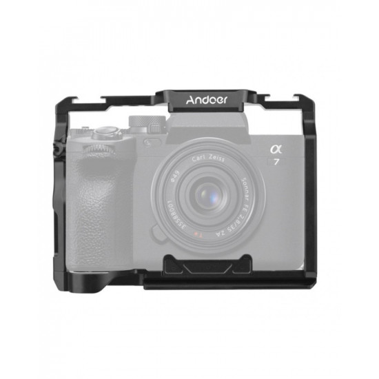 Andoer Aluminum Alloy Camera Cage with 1/4 Inch Screws Holes Cold Shoe Mounts Replacement for Sony A7 IV Andoer Aluminum Alloy Camera Cage with 1/4 Inch Screws Holes Cold Shoe Mounts Replacement for Sony A7 IV