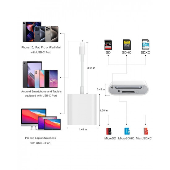 USB 3.1 Type C To TF/SD Card Micro Camera Reader OTG Adapter Cable