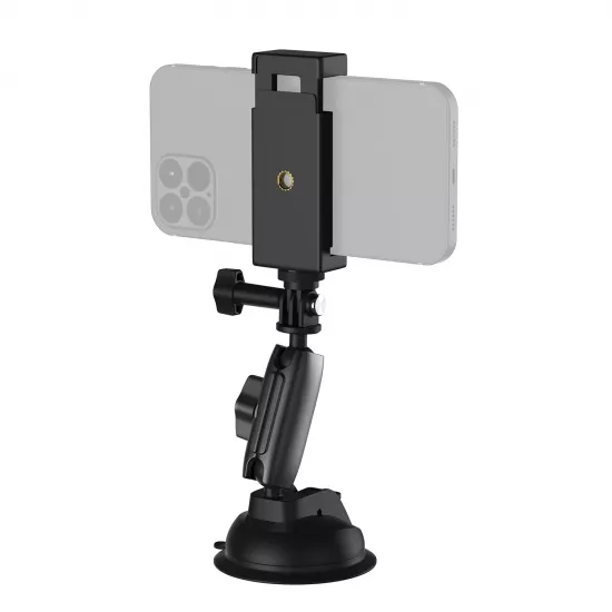 TELESIN Aluminum Alloy Camera Suction Cup Mount With Phone Clip TELESIN Aluminum Alloy Camera Suction Cup Mount With Phone Clip