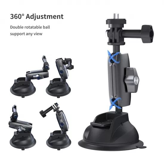 TELESIN Aluminum Alloy Camera Suction Cup Mount With Phone Clip TELESIN Aluminum Alloy Camera Suction Cup Mount With Phone Clip