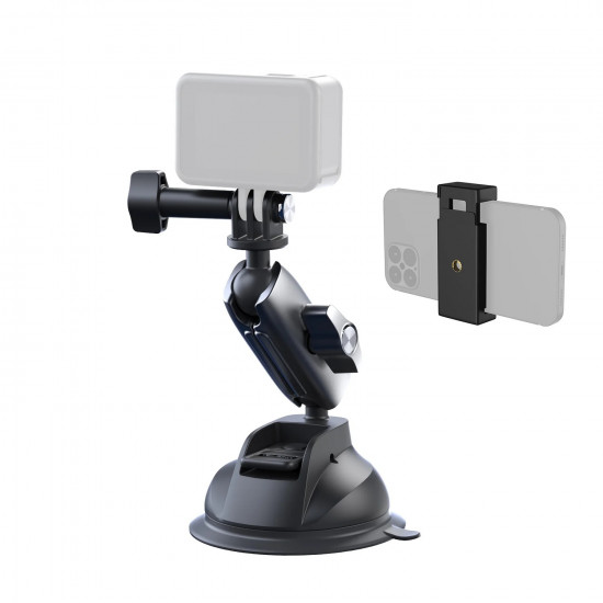 TELESIN Aluminum Alloy Camera Suction Cup Mount With Phone Clip TELESIN Aluminum Alloy Camera Suction Cup Mount With Phone Clip