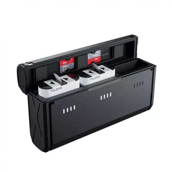 TELESIN Pocket-Size 3-Slot Charger Box & 2 Stamina Batteries Kit for GoPro HERO 9/10/11/12