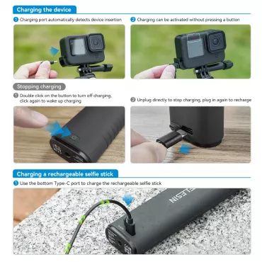 TELESIN Rechargeable Selfie Stick for Action Cameras & Smartphones