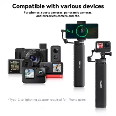 TELESIN Rechargeable Selfie Stick for Action Cameras & Smartphones