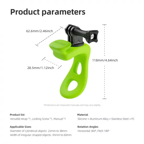 TELESIN Rubber Handlebar Mount for Action Cameras (Green)