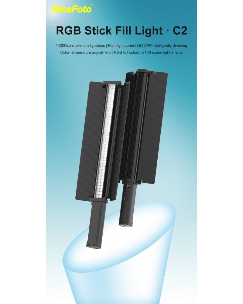 NiceFoto TC-C2 Bi-Color RGB 24W Handheld LED Light Wand with Barndoor NiceFoto TC-C2 Bi-Color RGB 24W Handheld LED Light Wand with Barndoor