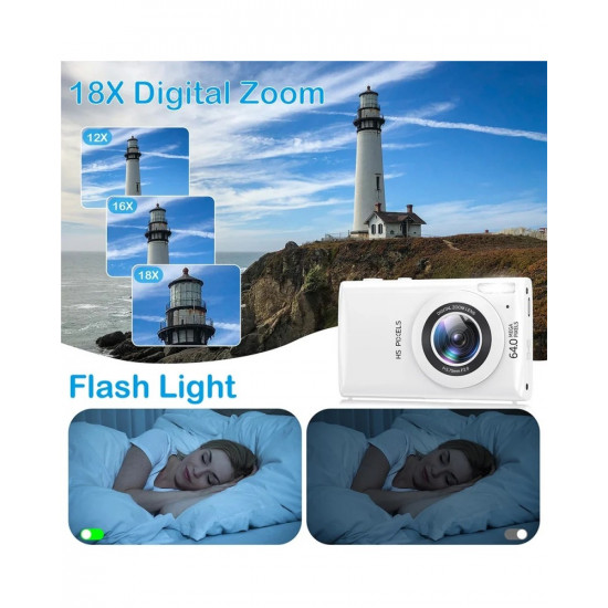 Digital Camera 64MP Video Camera with 18x Digital Zoom Auto-Focus 2.8" IPS Screen (White) Digital Camera 64MP Video Camera with 18x Digital Zoom Auto-Focus 2.8" IPS Screen (White)