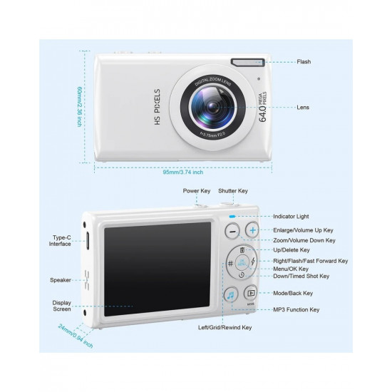 Digital Camera 64MP Video Camera with 18x Digital Zoom Auto-Focus 2.8" IPS Screen (White) Digital Camera 64MP Video Camera with 18x Digital Zoom Auto-Focus 2.8" IPS Screen (White)