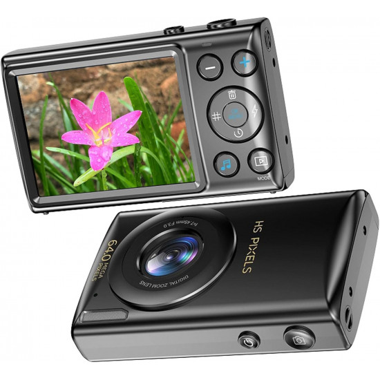 Digital Camera 64MP Video Camera with 18x Digital Zoom Auto-Focus 2.8" IPS Screen (Black)