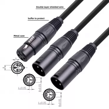 XLR Female to Dual XLR Male 3 Pin Patch Y Cable Balanced Microphone Splitter Cord 50cm XLR Female to Dual XLR Male 3 Pin Patch Y Cable Balanced Microphone Splitter Cord 50cm