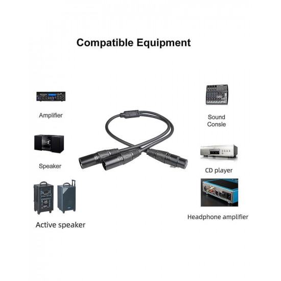 XLR Female to Dual XLR Male 3 Pin Patch Y Cable Balanced Microphone Splitter Cord 50cm