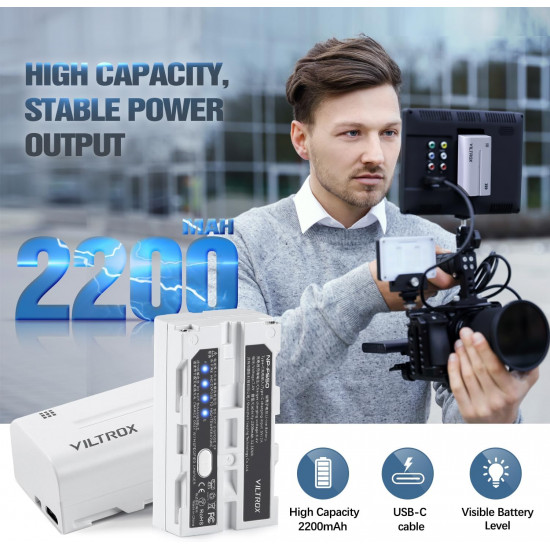 VILTROX NP-F550 Battery 2200mah with USB-C Charging Port VILTROX NP-F550 Battery 2200mah with USB-C Charging Port