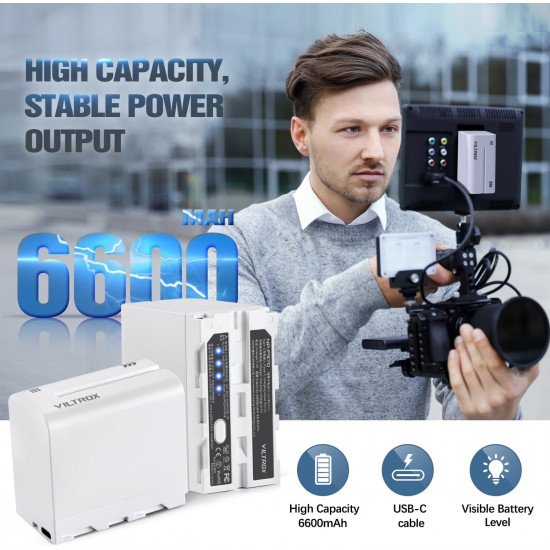 VILTROX NP-F970 Battery 6600mah with USB-C Charging Port VILTROX NP-F970 Battery 6600mah with USB-C Charging Port