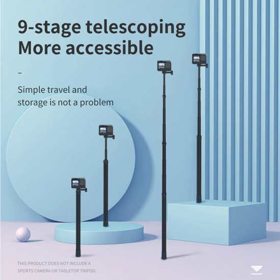 TELESIN Ultra Light No Bending Carbon Fibre Selfie Stick For Action Cameras 3M