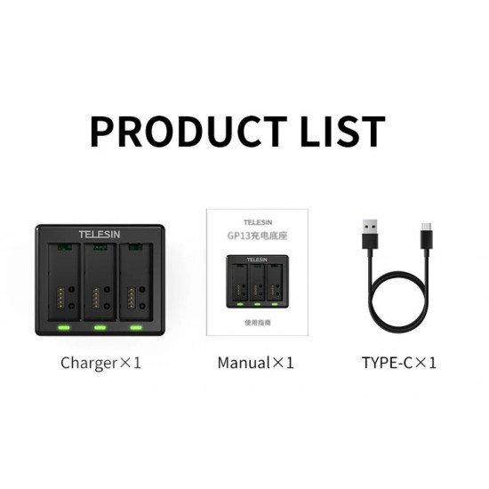 TELESIN Triple Battery Charger for GoPro Hero 13