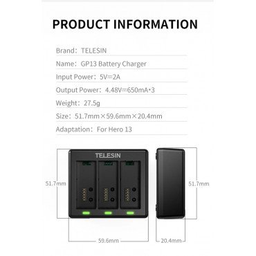 TELESIN Triple Battery Charger for GoPro Hero 13 TELESIN Triple Battery Charger for GoPro Hero 13