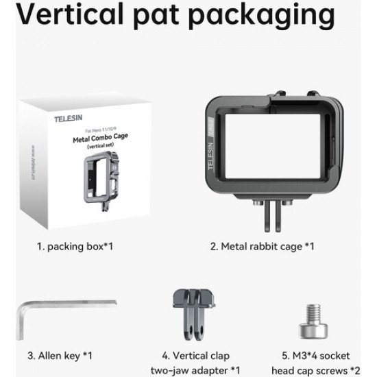 TELESIN Aluminum Cage with Vertical Frame for GoPro HERO 13/12/11/10/9
