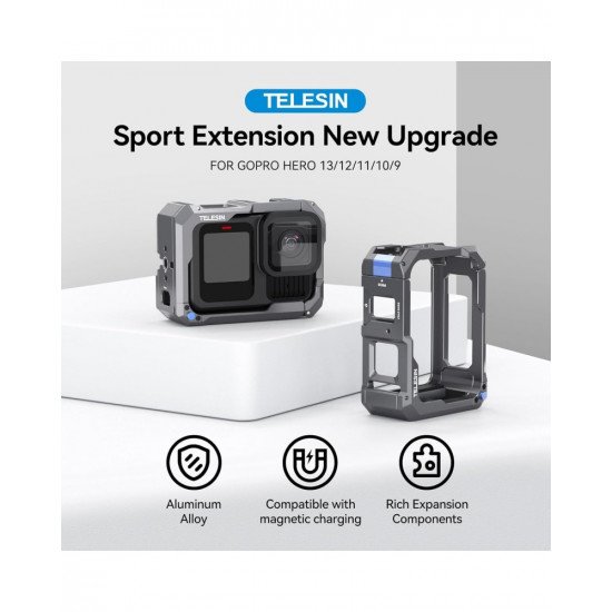TELESIN Metal Cage Sport Extension New Upgrade for Gopro Hero 13/12/11/10/9 TELESIN Metal Cage Sport Extension New Upgrade for Gopro Hero 13/12/11/10/9