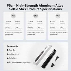 TELESIN High-Strength Aluminum Alloy Selfie Stick 90cm