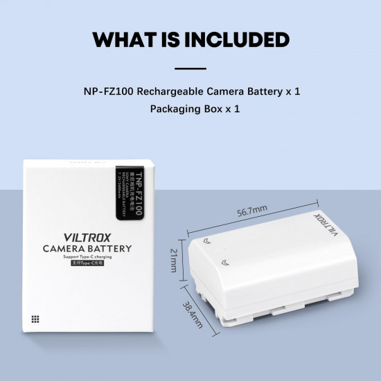 VILTROX TNP-FZ100 Rechargeable Lithium-Ion Battery with USB-C Charging Port