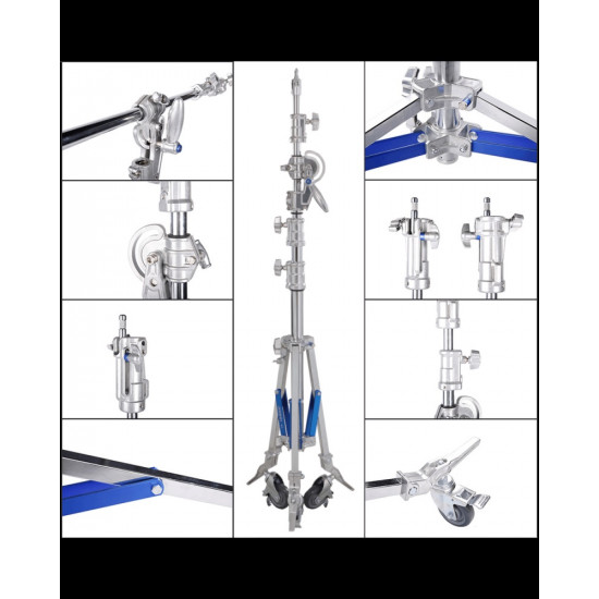 NiceFoto LS-M6 Stainless Steel Heavy Duty Adjustable Light Stand With Wheels and Arms