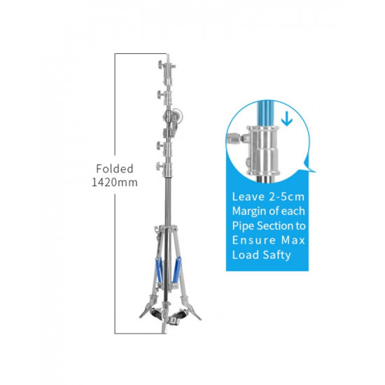 NiceFoto LS-M6 Stainless Steel Heavy Duty Adjustable Light Stand With Wheels and Arms
