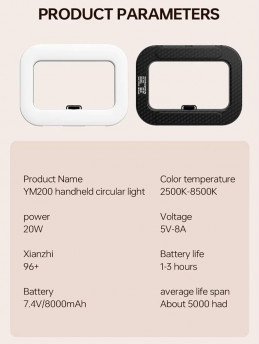 YM-200 Rechargeable 20W Selfie Portable Ring Light Phone Adjustable Fill Ring Light
