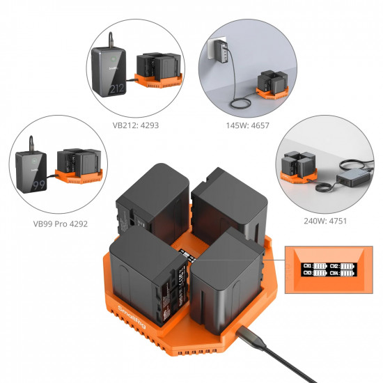 SmallRig NP-F550 F570 F750 F970 4-Channel Camera Battery Charger