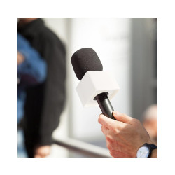 Microphone Interview Handheld Adapter with Foam and Square Cube White