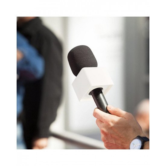 Microphone Interview Handheld Adapter with Foam and Square Cube White Microphone Interview Handheld Adapter with Foam and Square Cube White