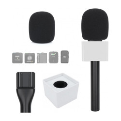 Microphone Interview Handheld Adapter with Foam and Square Cube White