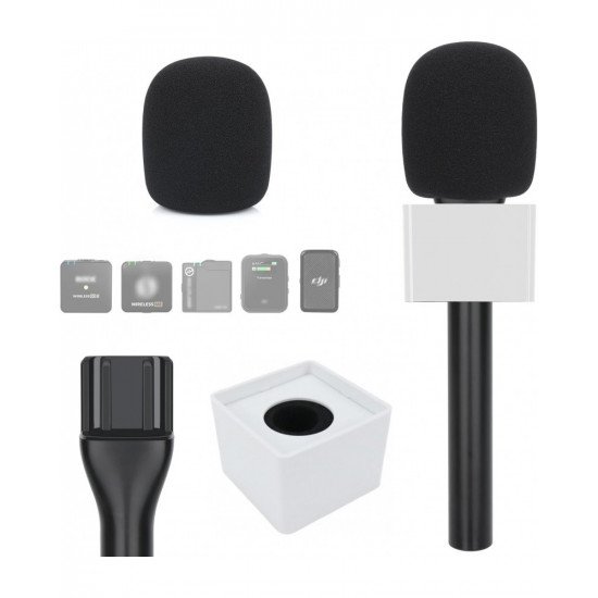 Microphone Interview Handheld Adapter with Foam and Square Cube White Microphone Interview Handheld Adapter with Foam and Square Cube White