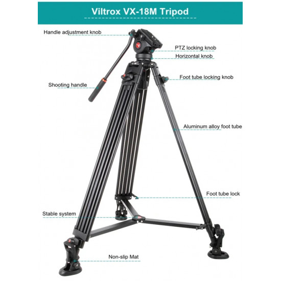 Viltrox VX-18M Heavy-Duty Video Tripod with VT-01 Fluid Viltrox VX-18M Heavy-Duty Video Tripod with VT-01 Fluid