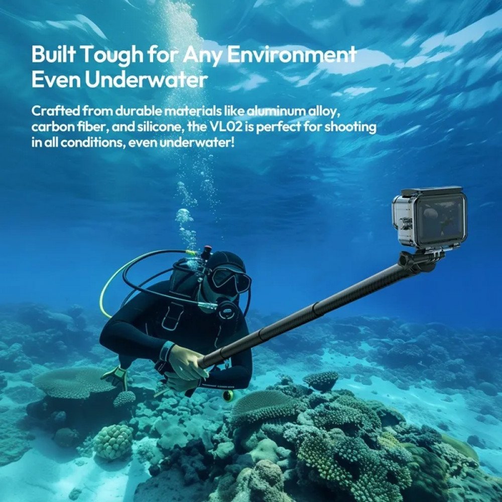 Ulanzi VL02 2.7M Carbon Fiber Selfie Stick Invisible Pole for GoPro Insta360 DJI Osmo Action Camera